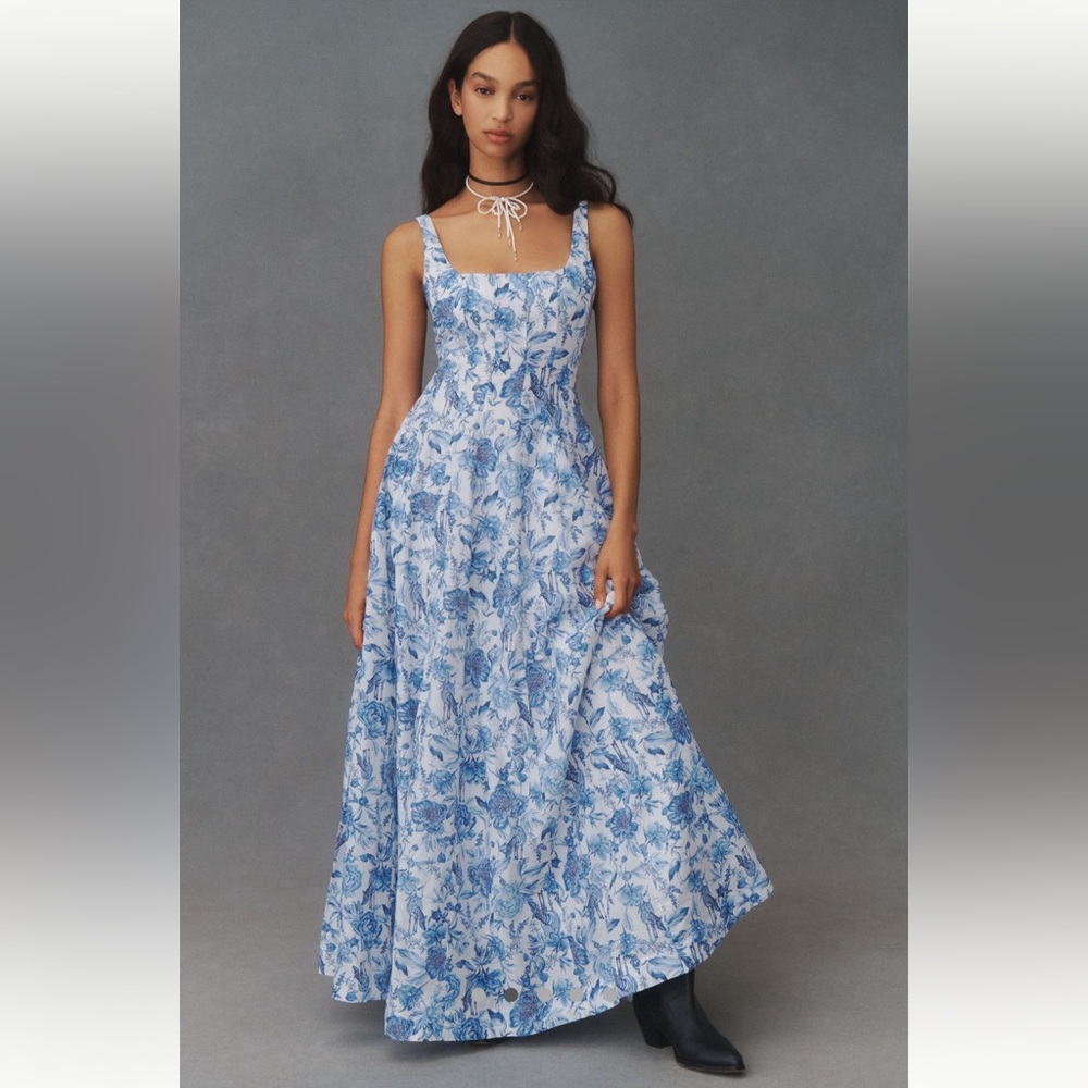 Aqua Blu Claudette Sleeveless Square-Neck Floral Maxi Dress